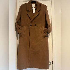 H&M Coat Double-Breasted Dark Beige New With Tags, fit larger than typical small